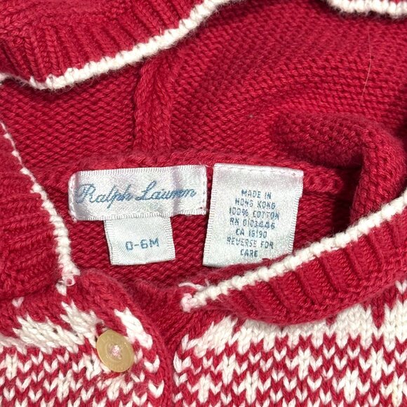 Vtg Ralph Lauren Baby Cotton Fair Isle Sweater Dress Hooded Holiday Christmas - Picture 9 of 12